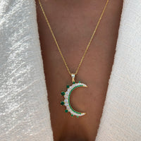 “Mezzaluna” gold green pave crescent necklace