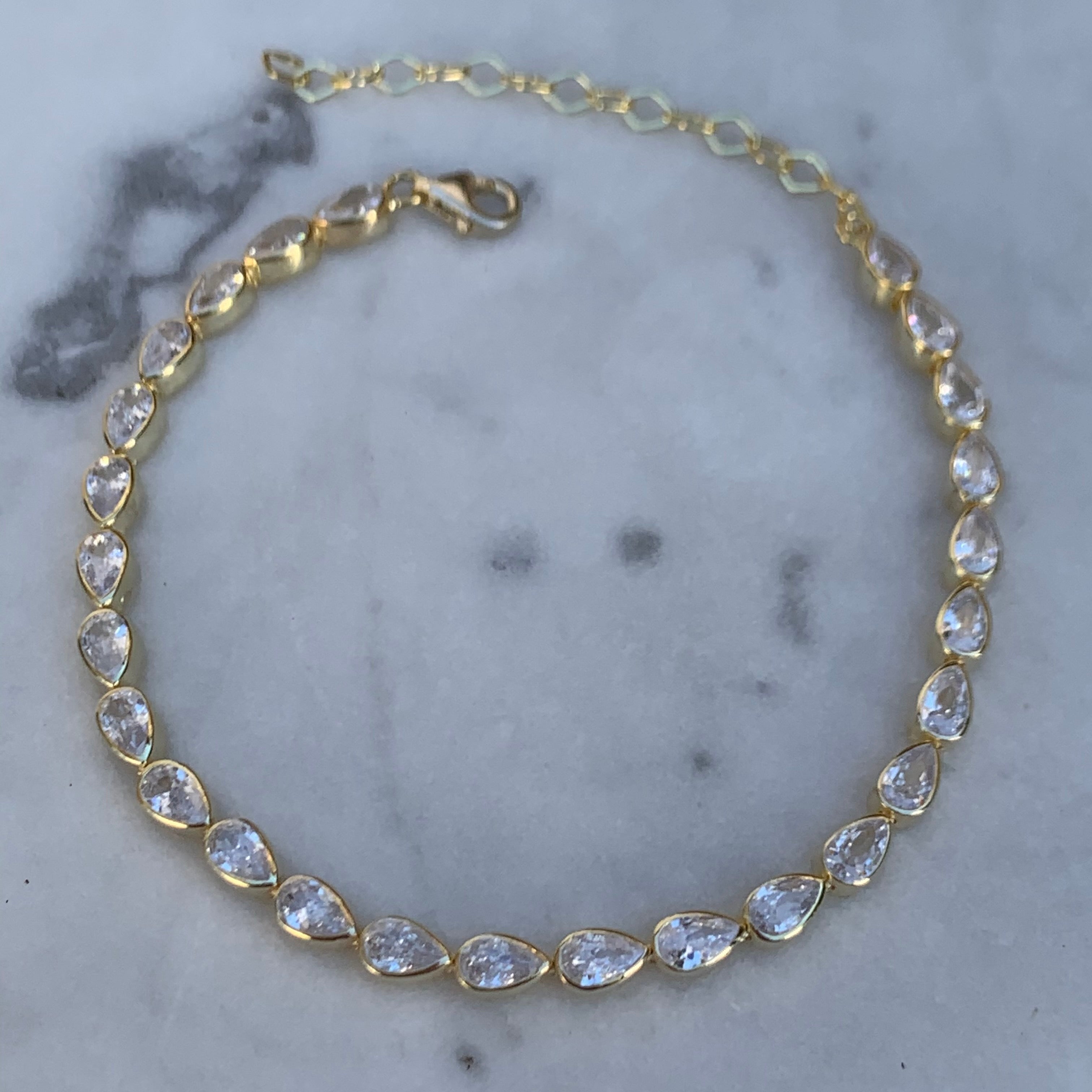 Gold plated silver cz diamond pear shape bracelet