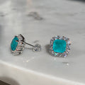 Sterling silver paraiba & cz diamond halo studs