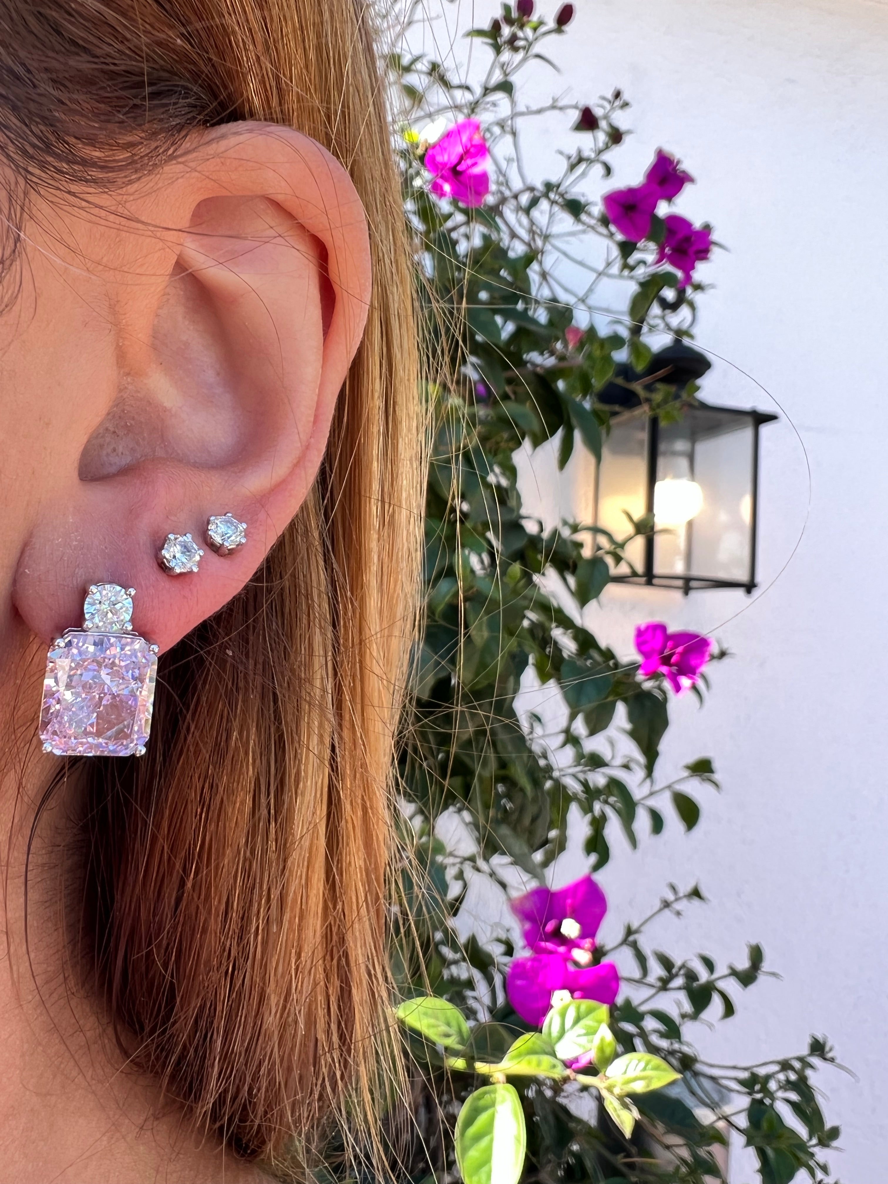 “Macaron” sterling silver simulated pink sapphire studs