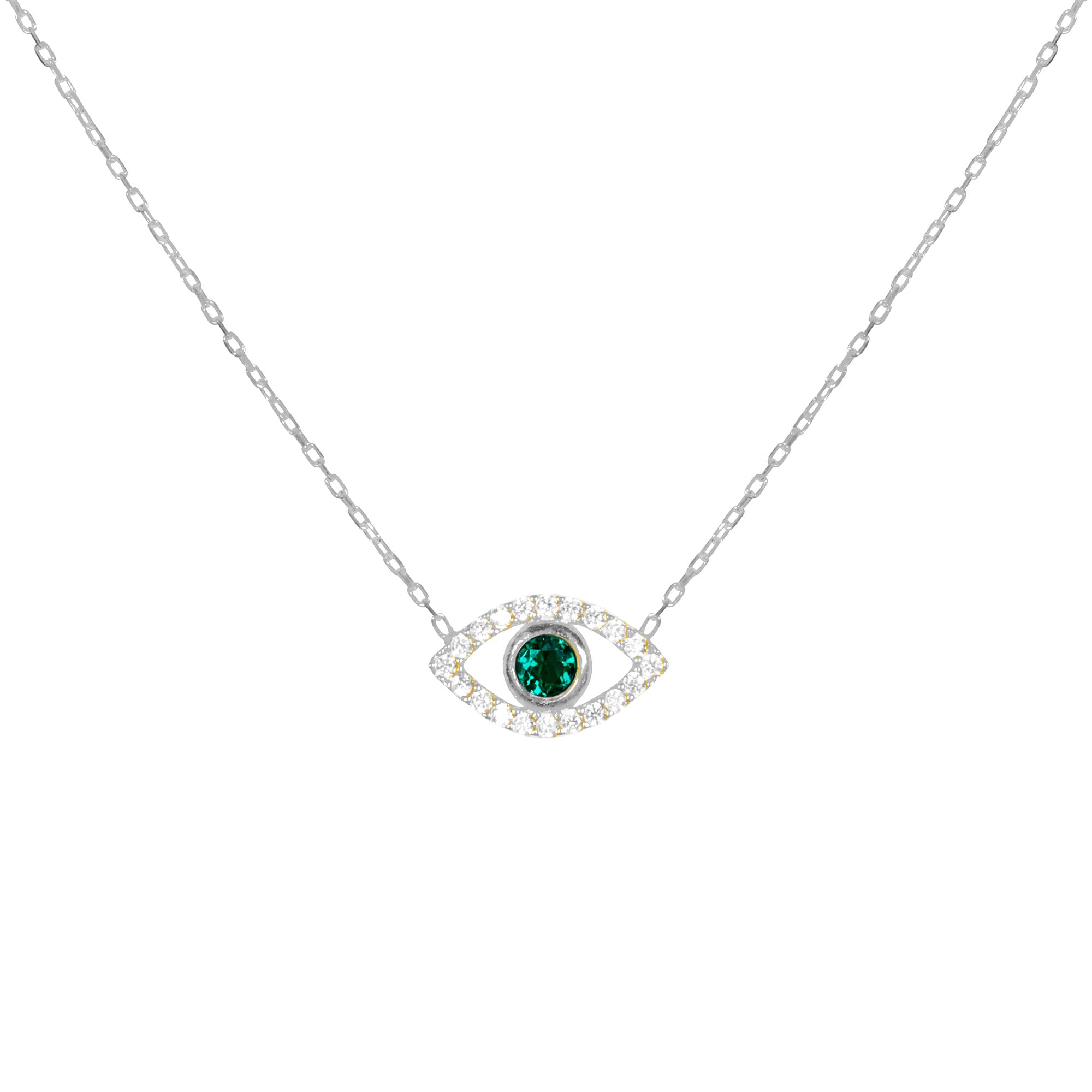 “Ojos” Sterling silver green eye necklace