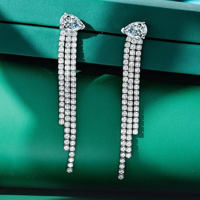 Sterling silver cz diamond waterfall earrings