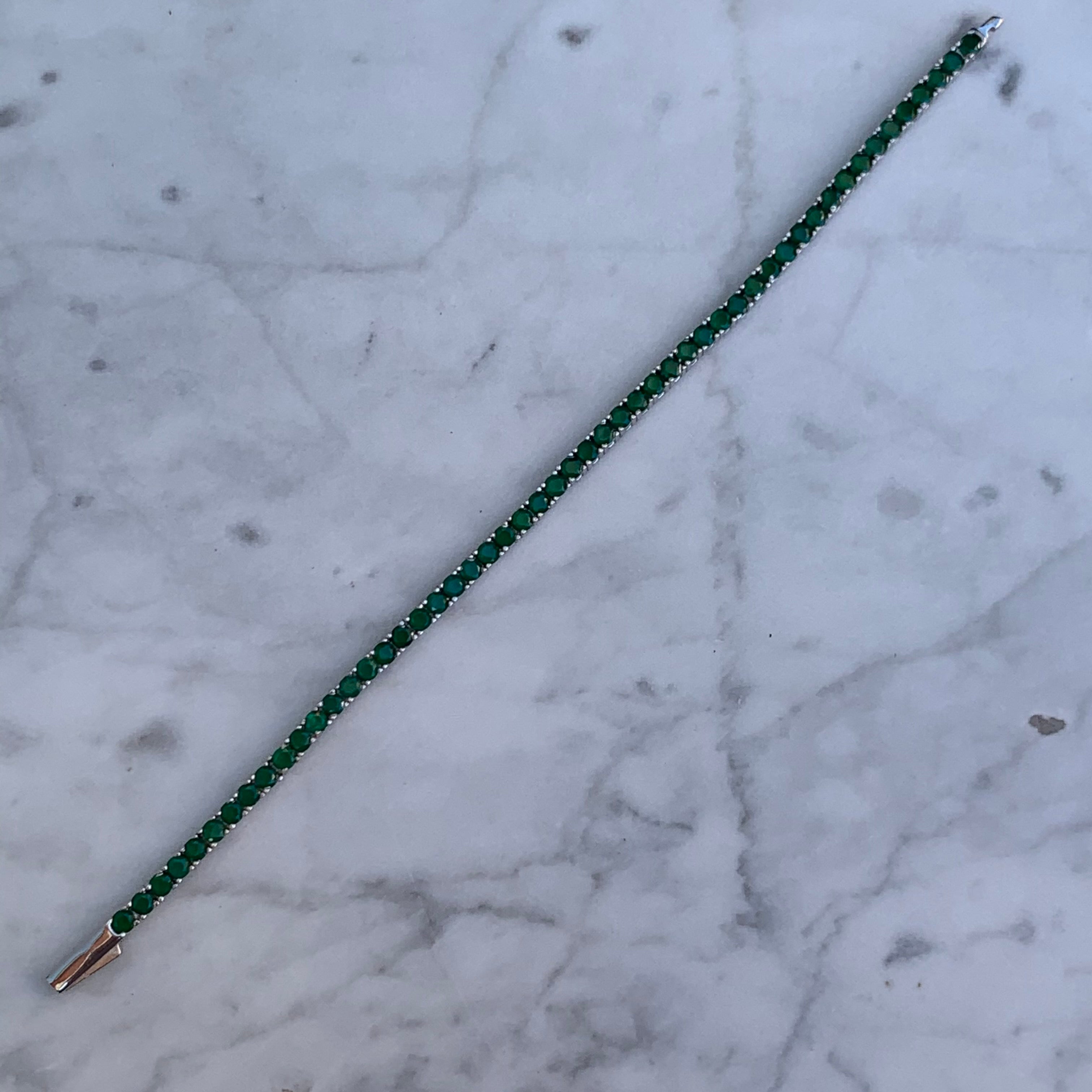 Sterling silver green emerald tennis bracelet