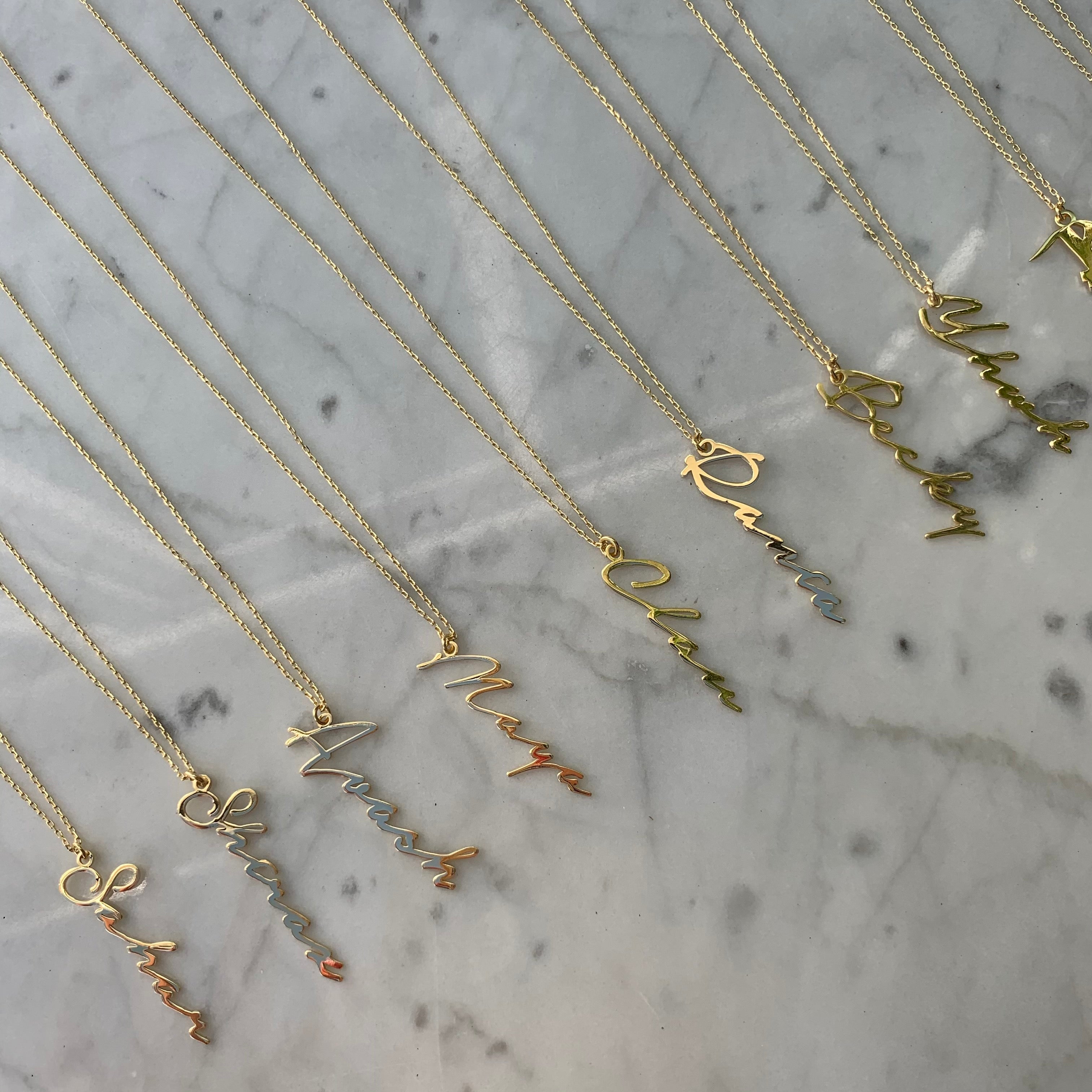 Personalized cursive name necklace silver gold plated