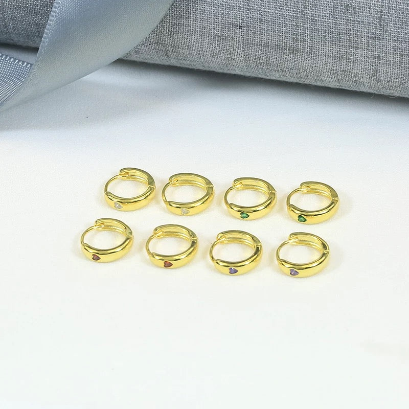 Silver 18k gold plated heart huggie hoops