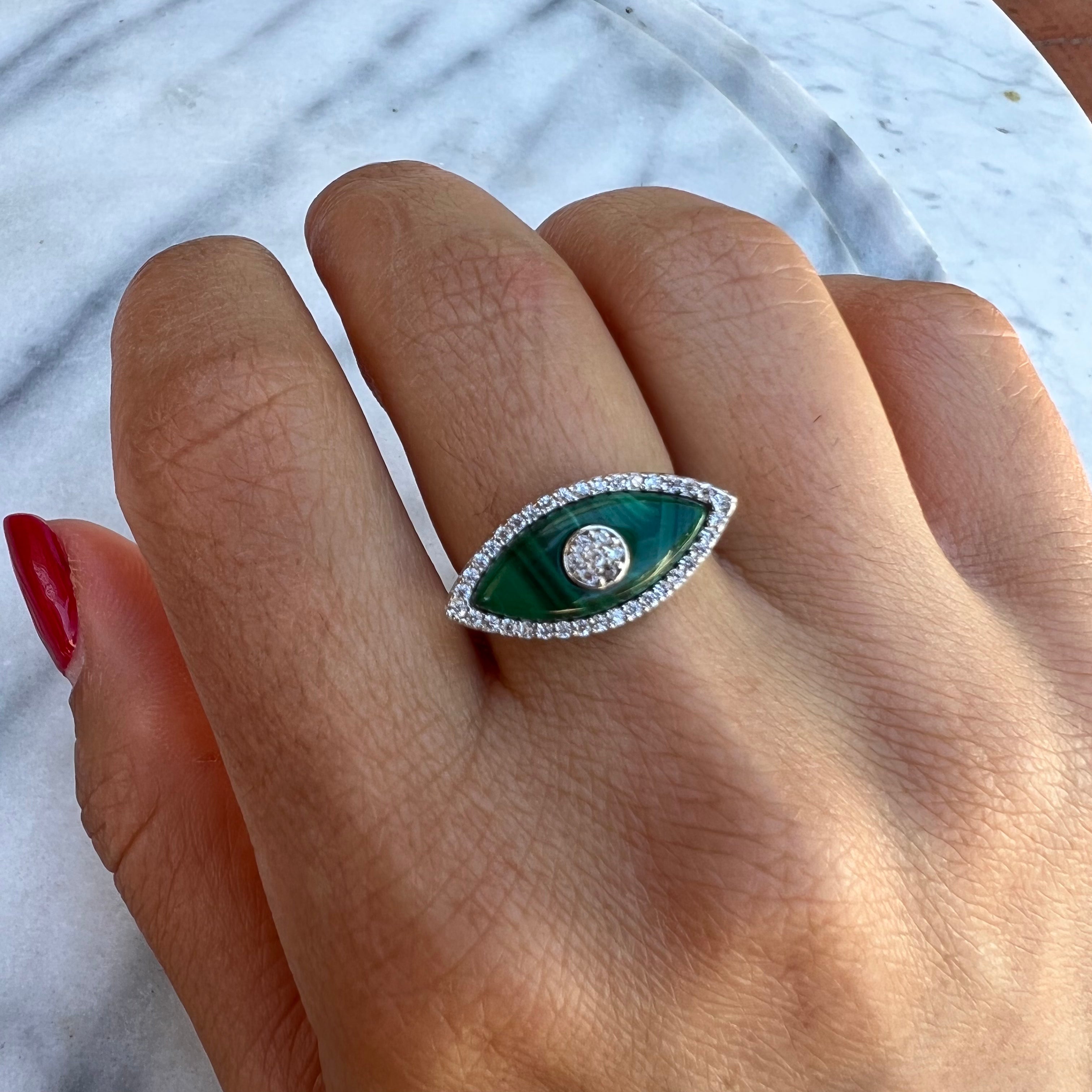 “Gemma” sterling silver malachite eye ring