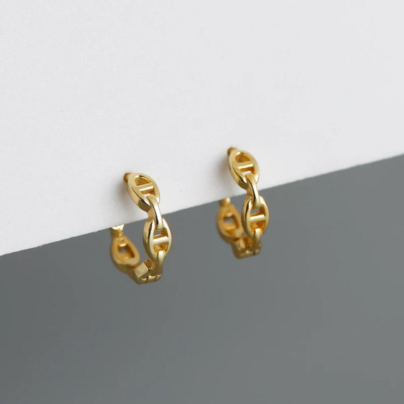 Silver 18k gold plated horsebit huggie hoops
