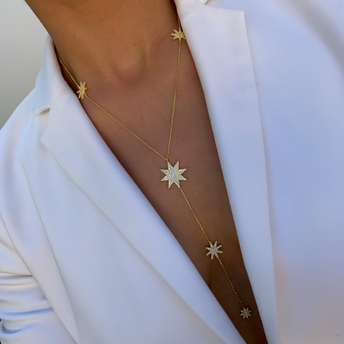 Sterling silver gold plated star lariat necklace