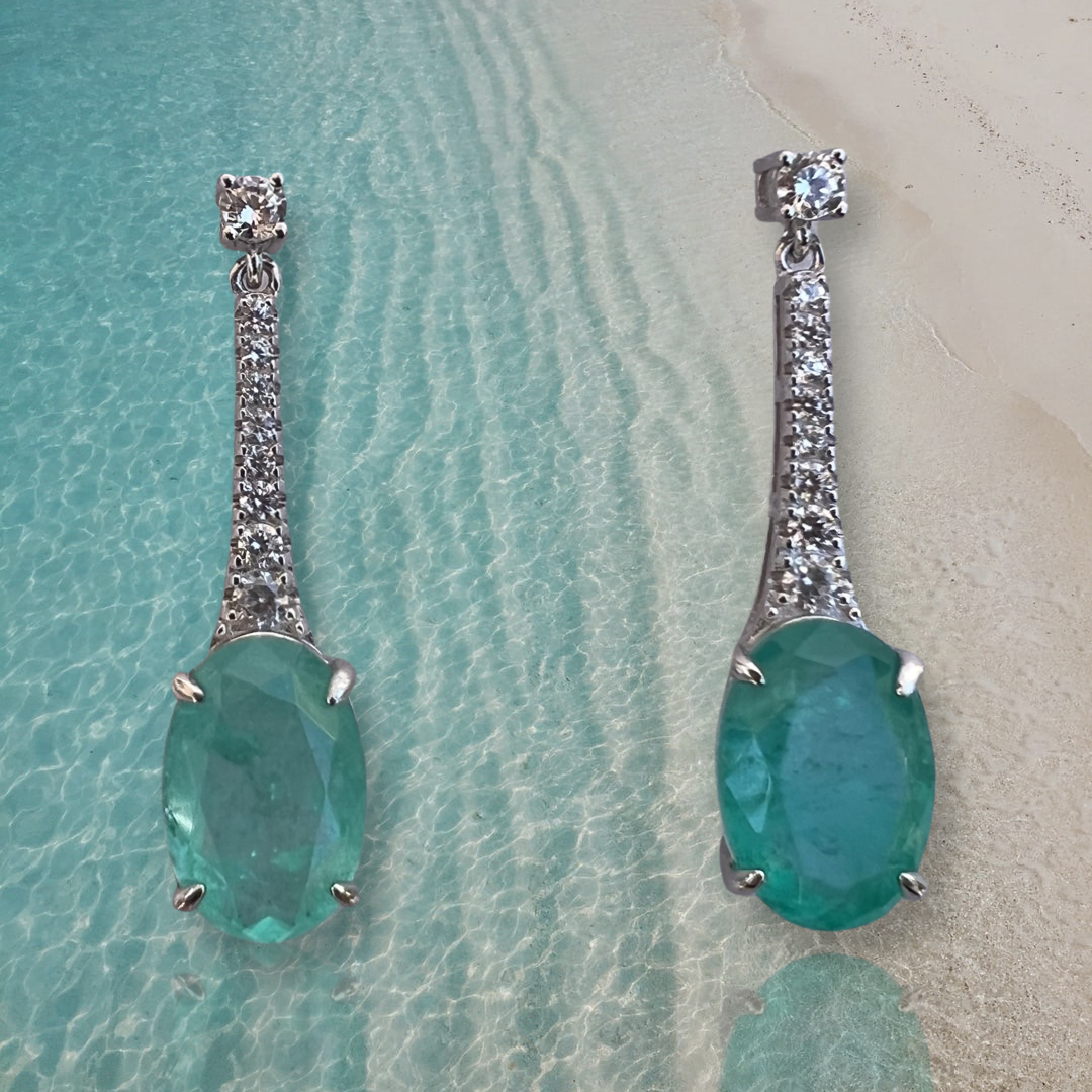 “Bora Bora” silver oval paraiba drop statement earrings