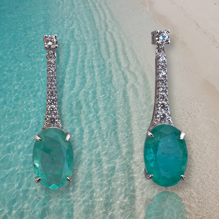 “Bora Bora” silver oval paraiba drop statement earrings