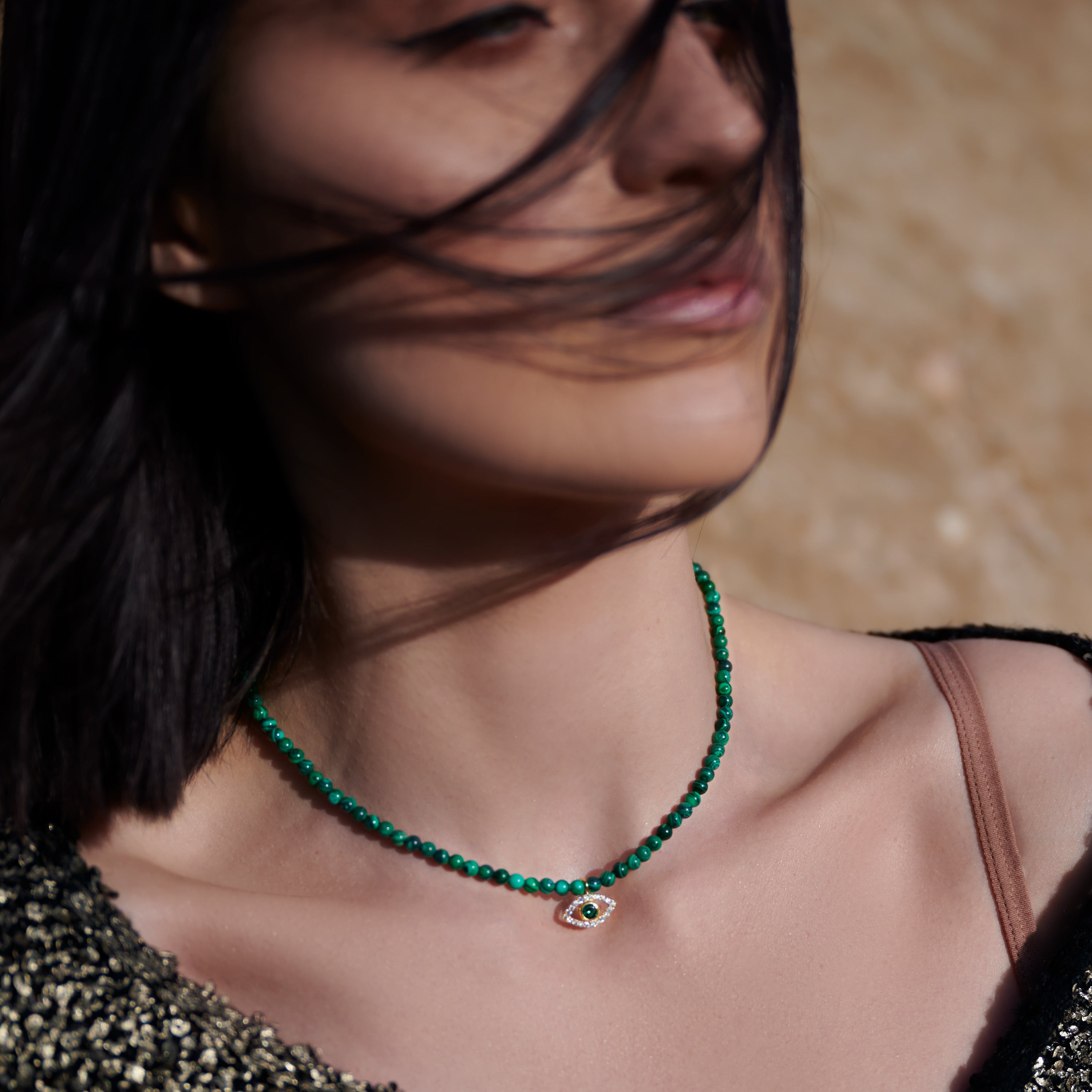 Malachite beaded eye necklace