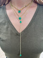 Silver gold plated diamond chain pear emerald lariat necklace