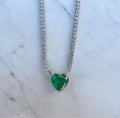 “Duchess” green heart sterling silver pave chain necklace