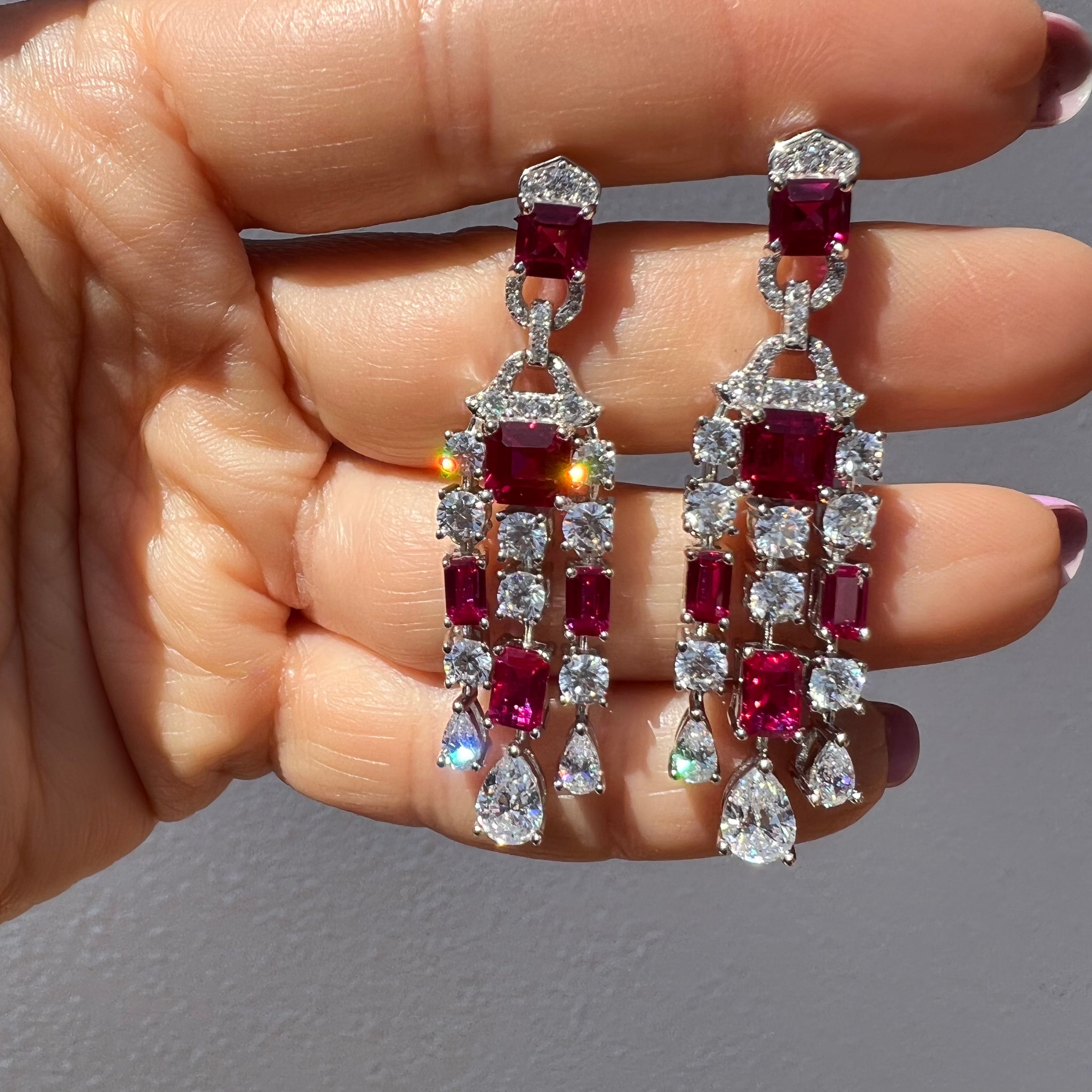 Sterling silver simulated ruby chandelier earrings