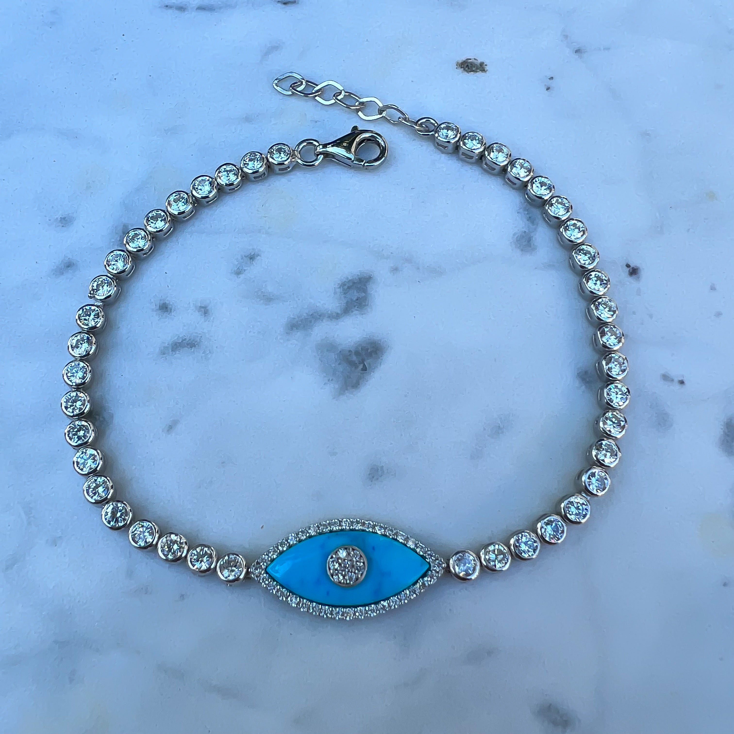 "Gemma” Turquoise Sterling silver tennis eye bracelet