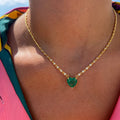 “Ivy” silver gold plated diamond chain heart emerald necklace