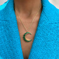 Silver gold plated green pave crescent moon necklace