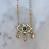 Gold plated turquoise “Diamond Tears" eye necklace
