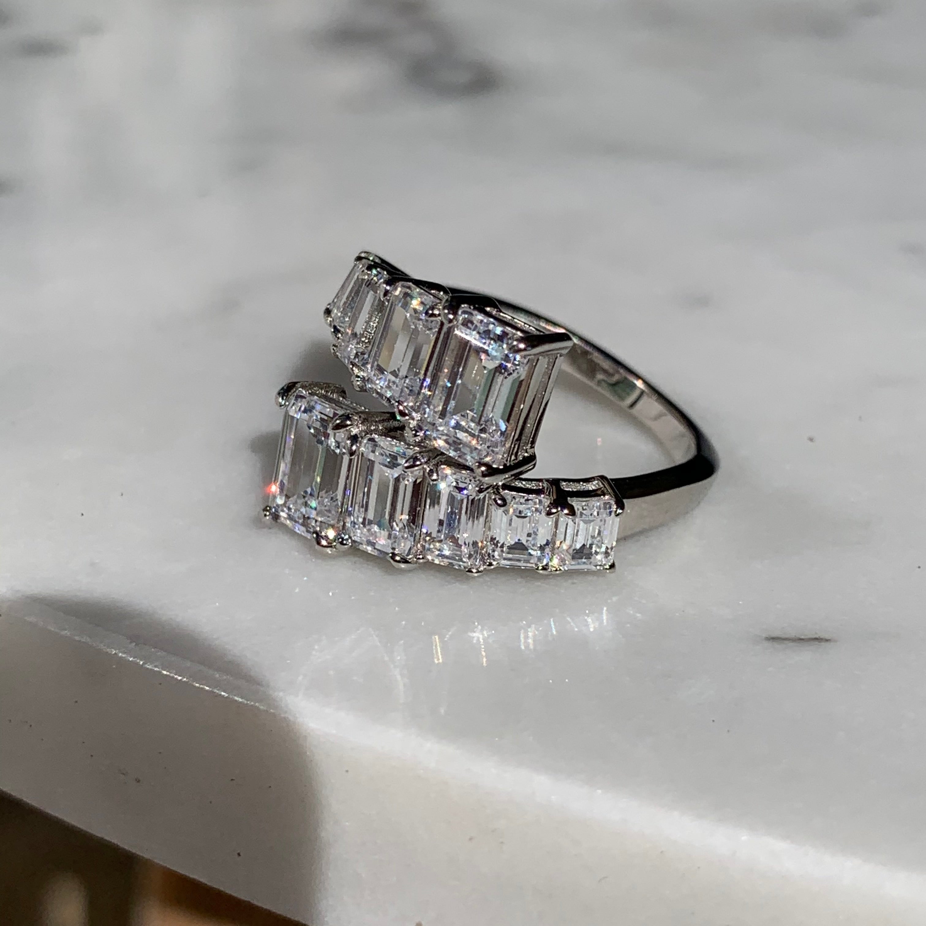 Sterling silver emerald cut cz diamond wrap ring