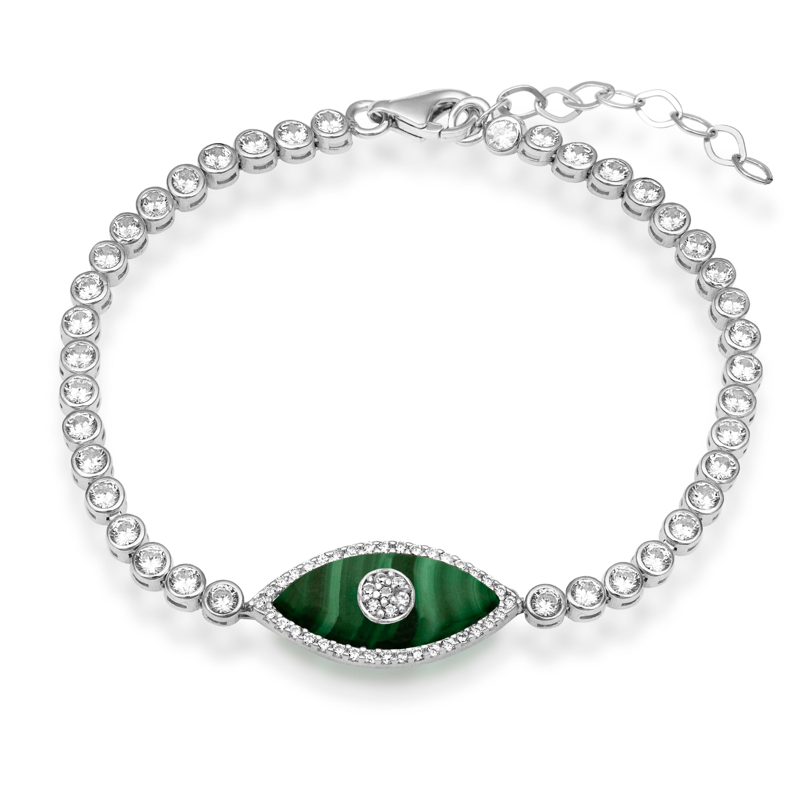 “Gemma” Malachite Sterling silver tennis eye bracelet