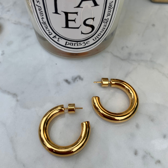 18k gold plated simple tube hoops
