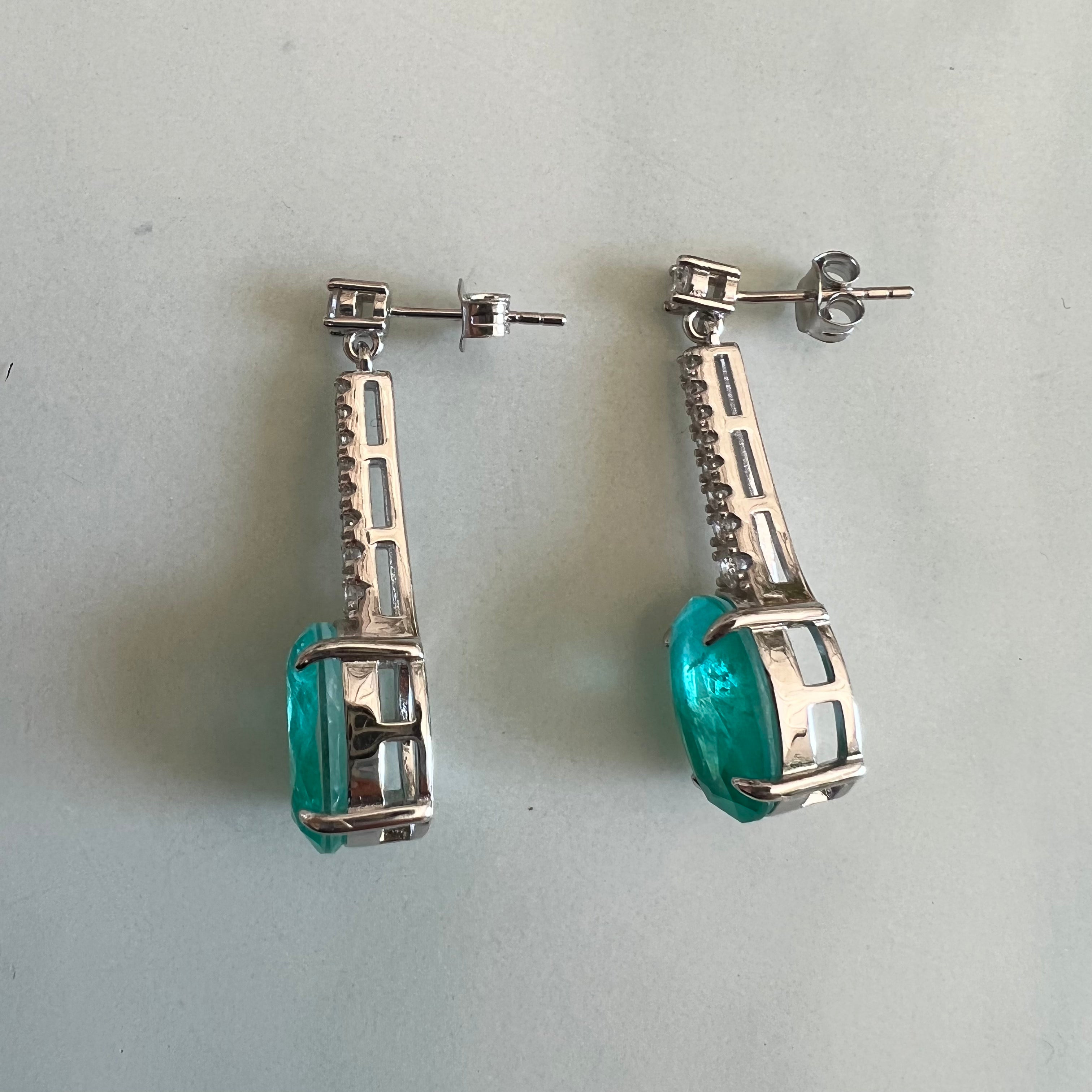 “Bora Bora” silver oval paraiba drop statement earrings