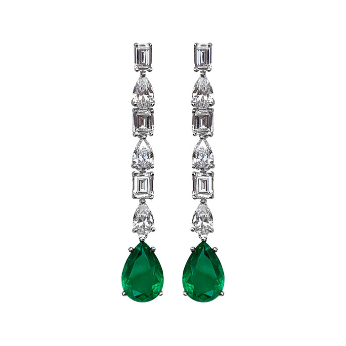 Sterling silver pear shaped drop emerald earrings