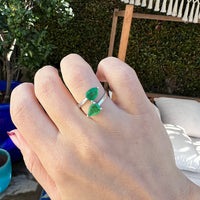 Sterling silver double pear emerald ring