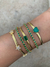 Silver gold plated emerald herringbone bracelet