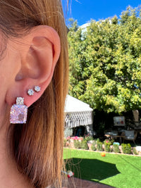 “Macaron” sterling silver simulated pink sapphire studs