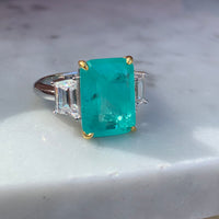 Sterling silver large emerald cut paraiba ring