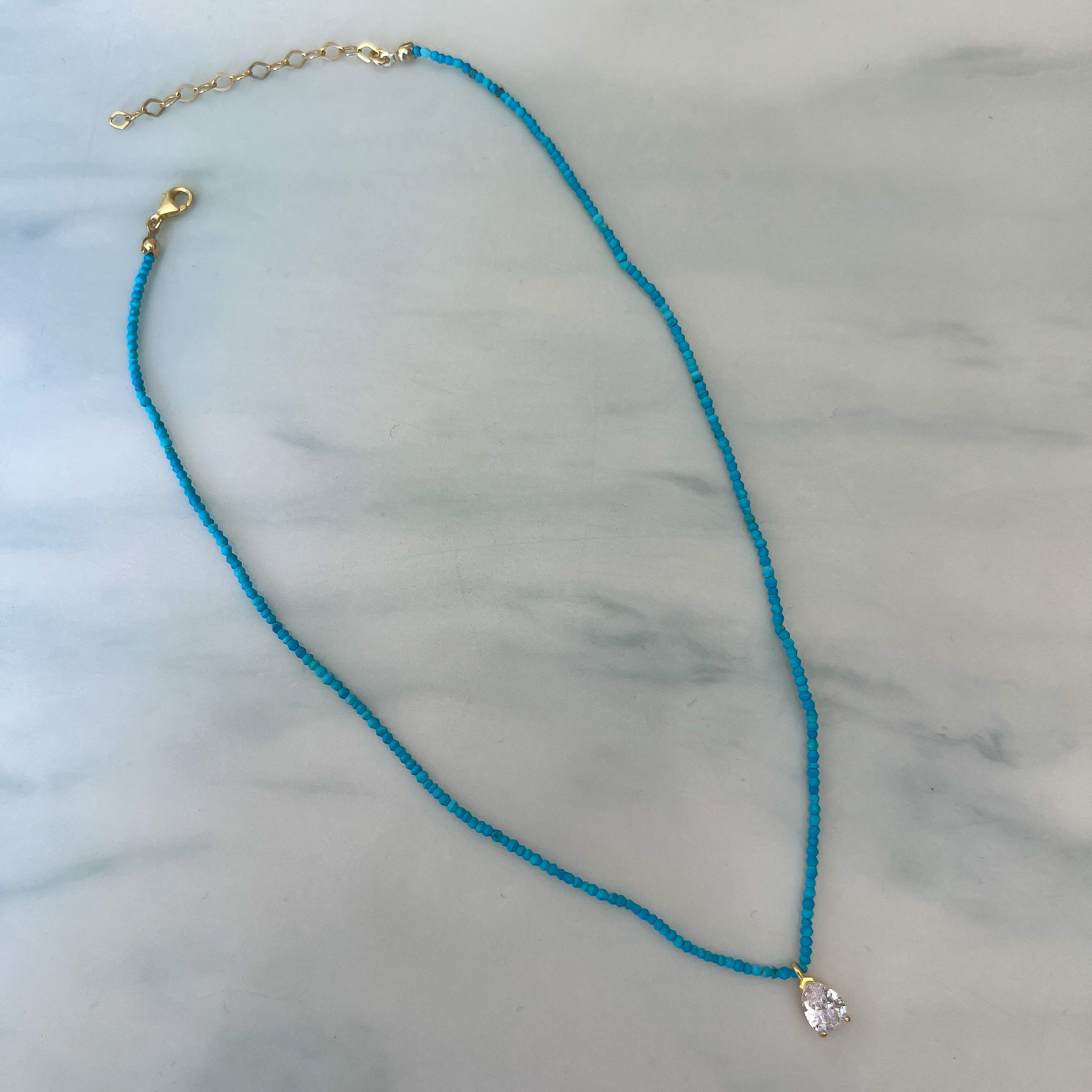 PRE-ORDER Natural turquoise beaded tear drop necklace