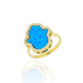 Silver 18k gold plated opal hamsa ring