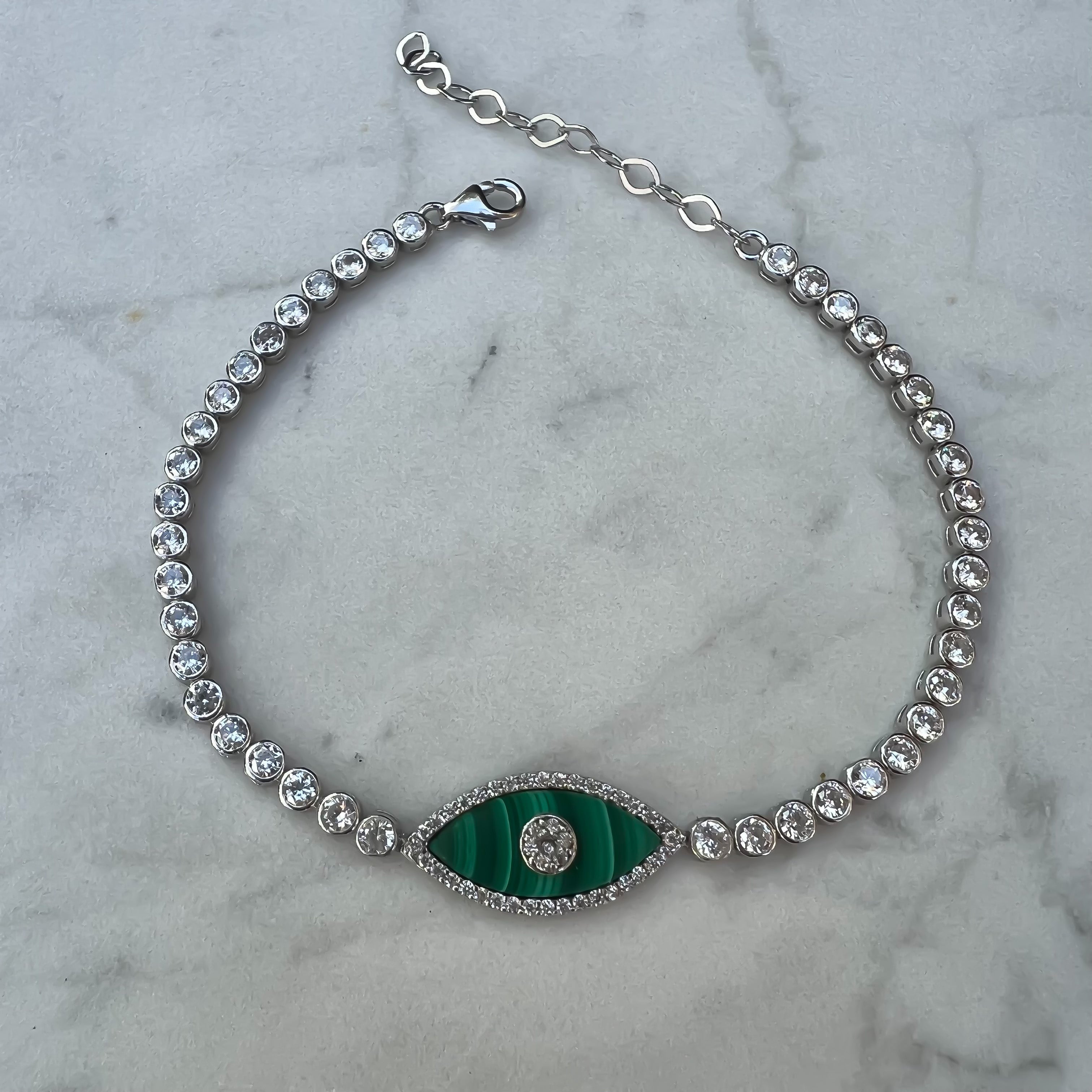 “Gemma” Malachite Sterling silver tennis eye bracelet