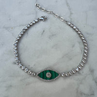 “Gemma” Malachite Sterling silver tennis eye bracelet