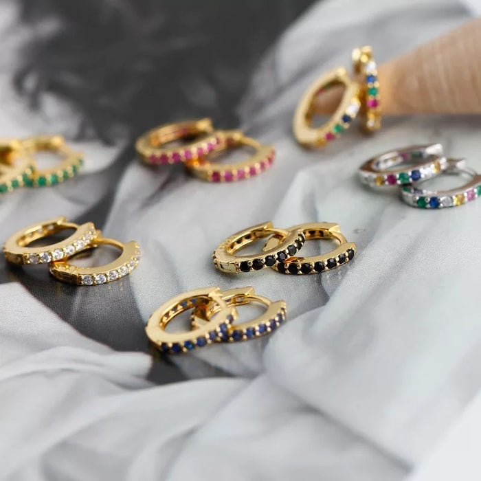 Silver 18k gold plated pave huggie hoops