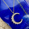 Silver gold plated clear pave crescent moon necklace